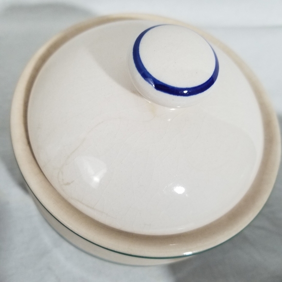 VTG cream with green and blue strip sugar, creamer and bowl set. - Picture 8 of 10